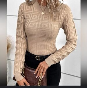 Shein Geometric Patterned Tan Sweater Size 6